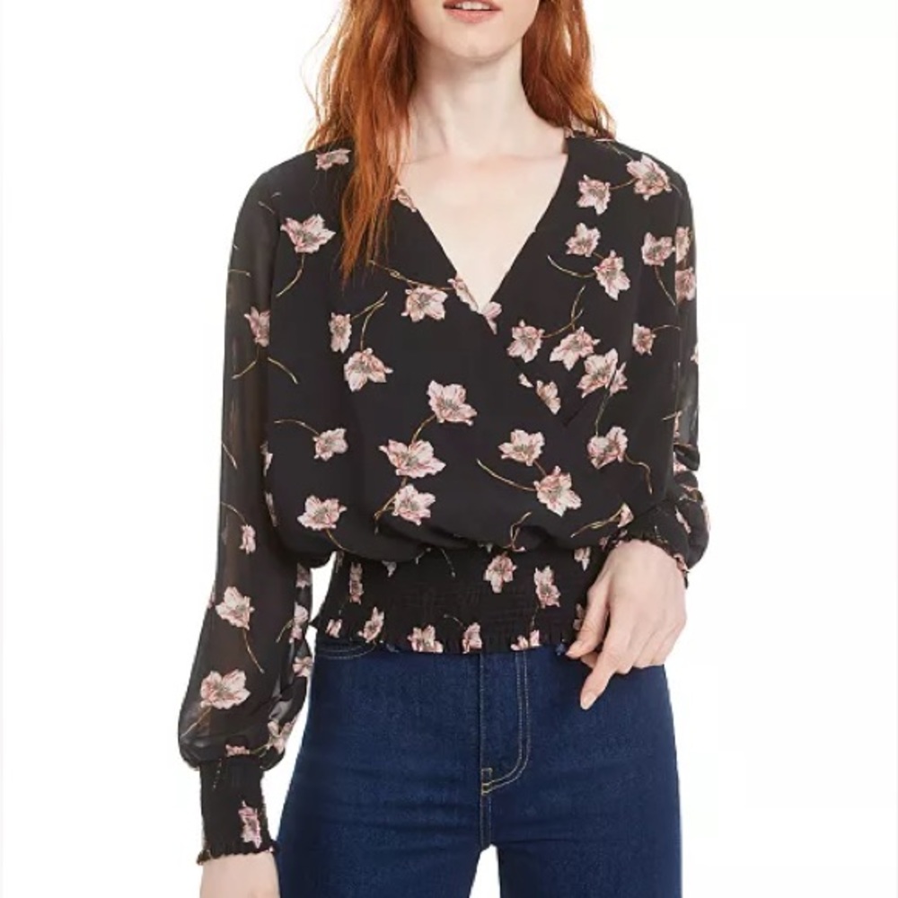 Bar III Women's Floral print Long Sleeve V-neck Top Size XXL